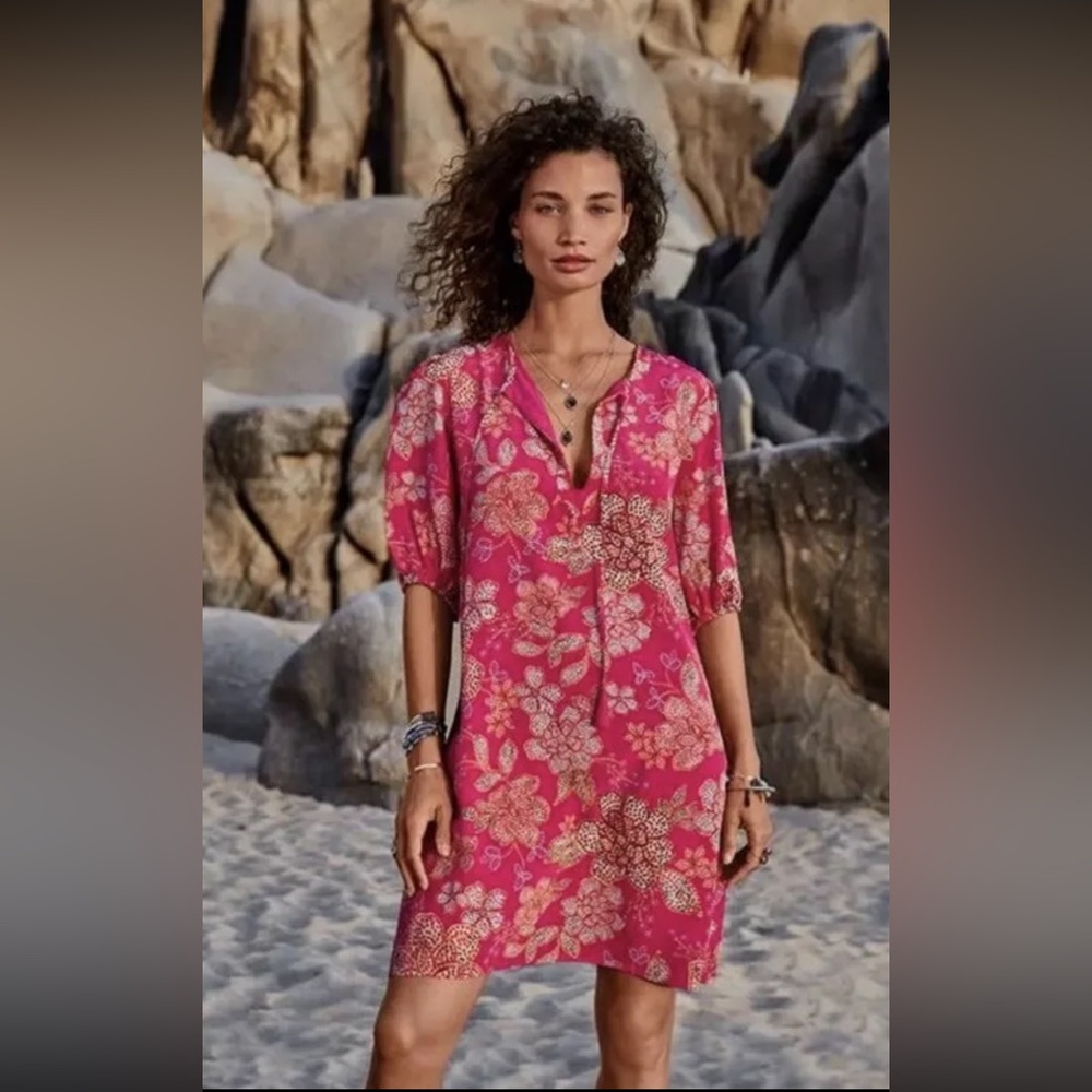 Johnny Was Vesna Floral Puff Sleeve Silk Boho Tunic Dress Sz S EXCELLENT